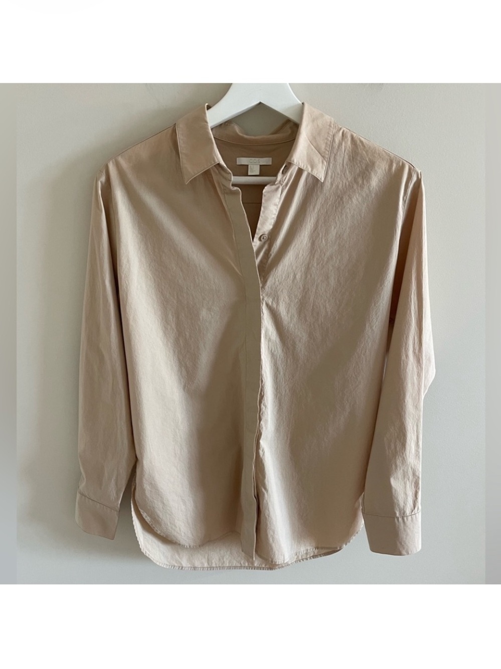 COS 100% Cotton Beige Button Down Shirt Size 4